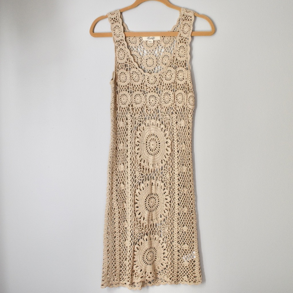 Forever 21 Cotton Crochet Midi Dress Cream Medium